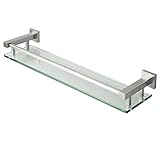 Duschregal 19,6-Zoll-Badezimmer-Glasregal aus Aluminium, gehärtetes Glas, dick, rechteckig, Aufbewahrungs-Organizer, Wandhalterung, 1 Ebene, schwimmende Glasregale Badezimmer Regal ( Color : Brushed N