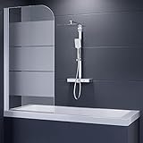 Duschmeister Faltwand für Badewanne 140x75cm Badewannenaufsatz 1 teilig einteilig Dekorglas Secret mit Nano Versiegelung Badewannentür Tür für Badewanne