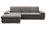 CAVADORE Sofaecke Lexi im Landhausstil / Sofa in L-Form mit XXL-Longchair links und Federkern / Inkl. Kopfteilverstellung / 275 x 82-99 x 173 / Flachgewebe: Hellgrau