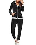 Enjyam Damen Hausanzug Velours Trainingsanzug Samtweich Nicki Freizeitanzug Kuschelig 2 Teileiger Anzug für Herbst Winter Schwarz,S