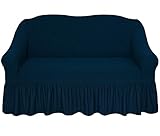 SODERBERGH Sofahusse Doppelsitzer Jacquard Stretch Bezug für 2- Sitzer Dekoration Couch Polstersofa, Farbe Hussen:Sea Wave 434, Größe:mit Rüschen