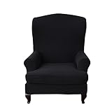 OQHAIR Stretch-Jacquard Ohrensessel Überzug Bezug 1 Stück weiches Spandex Husse für Ohrensessel Anti-Rutsch Husse für Ohrensessel Möbelschutz waschbar -Schwarz