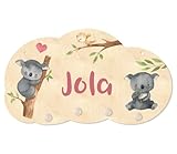 Personalisierte Kindergarderobe 'Koalabär' aus Holz mit vier Kleiderhaken, Garderobe für Kinder mit Wunschnamen, Motiv Koala, ca. 35 x 20 cm (Rosa)