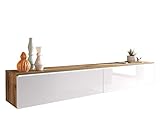 Mirjan24 TV Lowboard Stone, TV Schrank, Fernsehschrank, Grifflose Öffnen, Hängeschrank Hochglanz Matt Wohnwand (Wotan/Weiß Hochglanz, Modell: 180 / ohne LED Beleuchtung)