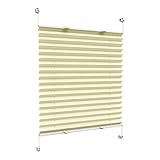 Victoria M. Praktica Plissee ohne Bohren Faltrollo Plisseerollo Rollo Blickdicht für Fenster & Tür, Polyesterstoff, 70 x 120 cm, Creme