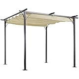 Outsunny Pergola Wasserdichter Pavillon 3 x 3 m Terrassenüberdachung mit Schiebedach, UV-Schutz für Garten Alu Beige