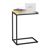 Relaxdays Beistelltisch, U-Form, Glas Tischplatte, Metall, Bauhausstil, Konsolentisch HxBxT: 61 x 30 x 45 cm, schwarz, 1 Stück