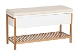 WENKO Schuhbank mit Staufach Finja, Sitzbank mit Sitzpolster, Stauraum und Schuhablage im Scandi Chic, Deckel aufklappbar, aus hochwertigem, nachhaltigem Bambus kombiniert mit MDF, 90 x 52 x 35 cm