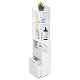 AYNEFY Badschrank Eckschrank Weiß Schmal Hochschrank Stehend Badezimmerregal Standregal Badkommode Toilettenschrank für Bad Schlafzimmer Flur, 120 x 22 x 20cm