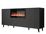 Mirjan24 Kommode Vailbo Grey 180 mit Elektrischem Kamin, Mehrzweckschrank mit 3 Türen, Realistische LED-Flamme, Anrichte, Highboard, Sideboard, Mit Deko-Kristallen, Esszimmer (Anthrazit)