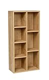 furni24 Bücherregal mit 7 Fächern, Holzregal, Würfelregal, Aufbewahrungsregal, Saphir Eiche, 49,5x24x106h