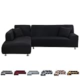 Ryoizen Sofa Überwürfe L Form Sofabezug Elastische Stretch Sofa Abdeckung 2er Set für 3 Sitzer + 3 Sitzer Couchbezug Sofahusse Ecksofa Antirutsch Eckcouch überwurf,Schwarz