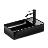 STILFORM Gäste WC Keramik Waschbecken für Wandmontage oder Aufsatzwaschbecken mit Hahnloch in 46 x 25 cm in Brillant Weiß oder Schwarz matt