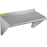 VEVOR Edelstahl-Wandregal, 30,5 x 91,4 cm, 50,9 kg, strapazierfähig, kommerzielle Wandhalterung mit Spritzschutz und 2 Halterungen für Restaurant, Zuhause, Küche, Hotel, Waschküche, Bar