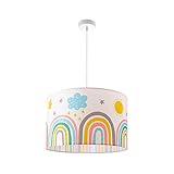 Paco Home Lampe Kinderzimmer Kinderlampe Babyzimmer Pendelleuchte Regenbogen Sonne Wolken Sterne Beige E27, Lampenart: Pendelleuchte - Weiß, Leuchten Farbe/Größe: Mehrfarbig (Ø45.5 cm)