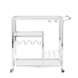 Moderner Chrom-Bar-Servierwagen Silberner Glas Metallrahmen Weinaufbewahrung Bar Esszimmer Auto Aufbewahrung 2-lagig (Farbe: Silber, Größe: 93 x 40 x 88 cm)