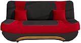 mb-moebel Sofa mit Schlaffunktion und Bettkasten, Couch für Wohnzimmer, Schlafsofa Federkern Sofagarnitur Polstersofa Wohnlandschaft mit Bettfunktion - 194x92x94 -FEBA Schwarz+Rot (Alova 4+Alova 46)