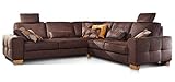 Cavadore Ecksofa Puccino mit Federkern, Bettfunktion, verstellbarer Rückenlehne und 2 Kopfstützen / Sofa gleichschenklig in L-Form im Landhaus-Design / 276 x 86 x 271 cm / Mikrofaser braun