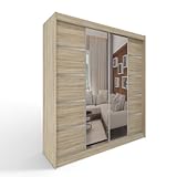 ML Furniture C5 Schiebetüren Kleiderschrank 150 x 200 x 58 cm mit Spiegel - Schlafzimmermöbel, Aufbewahrung - Mehrzweckschrank - Farbe: Sonoma - 2 Schiebetüren