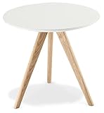 Furnhouse Ibbe Design Rund ø48 Weiss Klein Couchtisch Modern Skandinavisch Retro Kaffeetisch Beistelltisch MDF Life, Natur Massiv Eiche Holz Beine, ø48x45 cm
