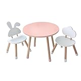 KYWAI - Kindertisch mit 2 stühlen, aus Holz, Weiß, Kleiner Tisch,kindersitzgruppe, Kinderzimmer, Schlafzimmer, nordischer Stil. kinderstuhl. Rosa