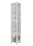 Glasvitrine Sammlervitrine Vitrine Standvitrine mit LED und 7 Glasböden höhenverstellbar ESG Glas in Weiß Dekor 172x32x33 cm
