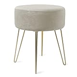 Zedelmaier Runder Sitzhocker Schminktisch Hocker Ottoman Gepolsterter Hocker Metallstütze Beige