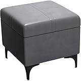 Sitzbank Gepolsterte Mit Stauraum, Sofa Sitzhocker Mit 4 Hockerbeine Pouf Hocker Schminktisch, Quadrat Schuhbank Truhenbank Fußbank Aus Lederstoff Für Wo(Size:Eisen-Hockerbeine,Color:dunkel grau)