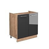 Vicco Küchenschrank Küchenmöbel Fame-Line modern Küche Einbauküche Küchenzeile Blende Unterschrank Hochschrank Hängeschrank Hochglanz (Eiche-Anthrazit, Spülenunterschrank 80 cm)