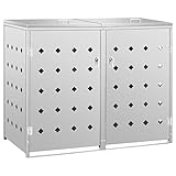 Hommdiy Mülltonnenbox für 2 Tonnen 240L Mülltonnenverkleidung Müllbox Mülltonne Müllcontainer Gartenbox Gerätebox Mülltonnenschrank Edelstahl