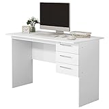 WOLTU® Schreibtisch TS59ws Computertisch Bürotisch Arbeitstisch PC Laptop Tisch, mit 3 Schubladen und Schloss, aus Holz, 120x59x75cm(BxTxH), Weiß
