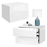 ML-Design 2er Set Nachttisch 42x29x30 cm, Weiß glänzend, Hängend Schrank mit 2 Schubladen, Kommode, Schwebend Nachtschrank, Nachtkommode, Wandschrank, Nachtkonsole, Wandschublade, Wandnachttische