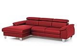 Mivano Ecksofa Micky mit Recamiere / L-Form-Sofa mit Schlaffunktion, Bettkasten und Kopfteilverstellung / 244 x 72 x 166 / Kunstleder, Rot