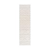 carpet city Teppich-Läufer Hochflor Flur - 80x300 cm - Scandi, Landhaus-Stil Ethno Einfarbig Creme - Cut-Loop, Hochtief, 3D-Effekt - Shaggy Teppiche Flauschig-Weich Schlafzimmer Langflor Bettvorleger