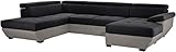 Mivano Wohnlandschaft Speedway, Modernes U-Form-Sofa mit verstellbaren Kopfstützen, 332 x 79 x 222, Zweifarbiger Bezug, Schwarz/Grau