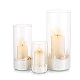 Kerzenhalter Glas Set Kerzenständer Glaszylinder: Modern Windlicht Für Stumpenkerzen Teelicht Pampasgras Vasen Hochzeit Tischdeko Glasvase Zylinder Deko Wohnzimmer Esstisch (S+M+L, 1 Satz)