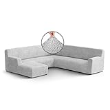 Paulato by GA.I.CO, 1-teiliger Stretch Bezug für Wohnlandschaft, Sofabezug U-Form Ottomane Links, hochwertige italienische Qualität, langlebige Mikrofaser, lichtgrau