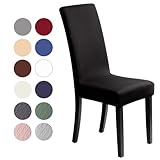 Stuhlhussen 4 Stück, Stretch-Stuhlbezug elastische Moderne Husse Elasthan Stretchhusse Stuhlbezug Stuhlüberzug . bi-Elastic Spannbezug, sehr pflegeleicht und langlebig Universal (4 Stück, Schwarz) -J