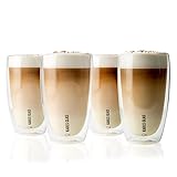 Doppelwandige Gläser Latte Macchiato 4 x 450 ml Kaffee Thermogläser Cappuccino Tassen Teegläser doppelwandig | 14,50 x 8,50 cm