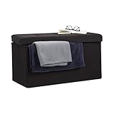 Relaxdays Faltbare Sitzbank XL, mit Stauraum, Sitzcube, Fußablage, Sitzwürfel als Aufbewahrungsbox, 38x76x38cm, schwarz