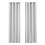 Amazon Brand - Umi 2 Stück Gardinen Vorhänge Lichtundurchlässig Vorhang Blickdicht mit Ösen Wohnzimmer Schlafzimmer Stores Küche 290x140cm(HxB) Grau Weiß