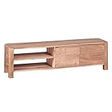Wohnling Lowboard BOHA Massivholz Akazie Kommode 140 cm TV-Board Ablage-Fächer Landhaus-Stil dunkel-braun Unterschrank TV-Möbel Echt-Holz 40 cm hoch Sideboard Deko Fernsehschrank offen Natur-Produkt