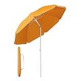 Sekey® 160 cm Sonnenschirm| Strandschirm mit Schutzhülle für Balkon Garten & Terrasse| Neigungswinkel und Höhe verstellbar, Rund Sonnenschutz UV20+ Orange