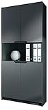 Vladon Büroschrank Logan V2, Aktenschrank mit 5 Fächern und 4 Türen, Schwarz matt/Graphit Seidenmatt (82 x 184 x 37 cm)