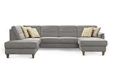 CAVADORE U-Form-Sofa Palera / Federkern-Wohnlandschaft im Landhausstil / 314 x 89 x 212 / Mikrofaser-Bezug, Hellgrau