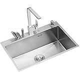 ANSNOW Küchenspüle, Wasserhahn In Silberner Quadratischer Form, Einzelwaschbecken Aus Edelstahl, Einbau- Oder Unterbaumontage (Silber 68 X 45 Cm)/Silber~A/50 * 40Cm