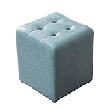 LIULA Fußhocker Sitzhocker, Gepolsterter Hocker Aus Lederstoff, Holzrahmen, Pouf Hocker, Bequeme Und Dicke Sitzbank, Platzsparend, Für Wohnzimmer Flur Büro(Size:32 * 32 * 35CM,Color:Sky Blue)