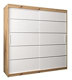 Kryspol Schwebetürenschrank Verona 1 200 cm Kleiderschrank mit Kleiderstange und Einlegeboden Schlafzimmer- Wohnzimmerschrank Schiebetüren Modern Design (Schubladen: 4, Artisan Eiche + Weiß)