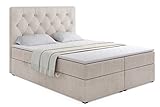 ALTDECOR Boxspringbett mit H3-Matratze (20 cm hoch) mit Bonellfederung + PUR, Topper (5 cm hoch), Polsterbett mit Kopfteil und Bettkasten Beige M.V 2201 180x200