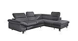 Mivano Ecksofa Driver in modernem Design / Ledersofa in L-Form mit Ottomane rechts / Inkl. verstellbare Kopfstützen / 266 x 73 x 214 / Kunstleder grau